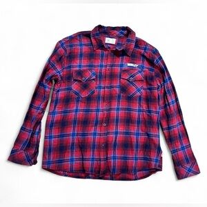 Hurley Men’s Red and Blue Flannel Button Down Shirt with Logo Size XL